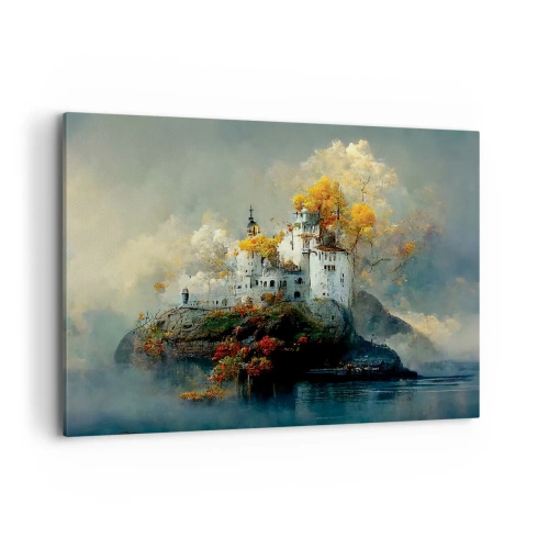 Quadro su tela - Stampe su Tela - Un castello su una collina circondato da alberi autunnali - 100x70cm - Inizio di una storia romantica - Decorazione murale moderna per soggiorno e camera da letto ARTTOR