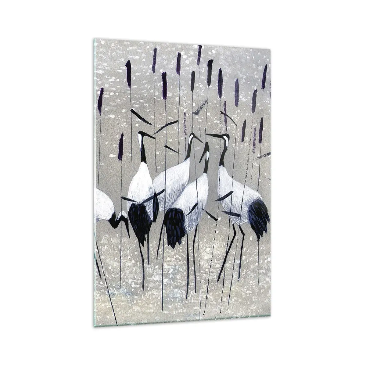 Quadro su vetro - Aironi nell'erba su uno sfondo tranquillo - 80x120cm - Tra i suoi - Decorazione murale moderna per soggiorno e camera da letto ARTTOR