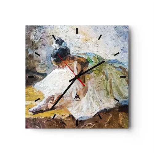 Orologio da parete - Orologio in Vetro - Una ballerina in abito bianco in stile pittorico su uno sfondo impressionista. - 30x30cm - Dal quadro di Degas - Decorazione murale moderna per soggiorno e camera da letto ARTTOR