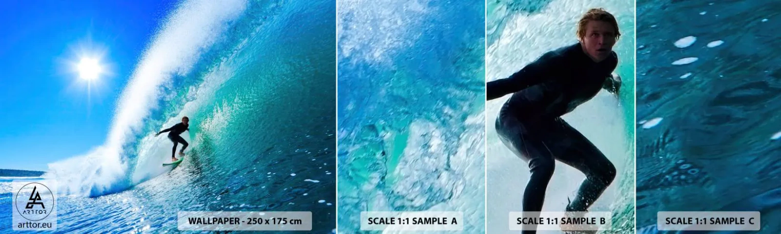 Campione Di Fotomurale Standard Eco - Attraverso il grande blu - Sport, Surfista, Mare - 100x30 cm