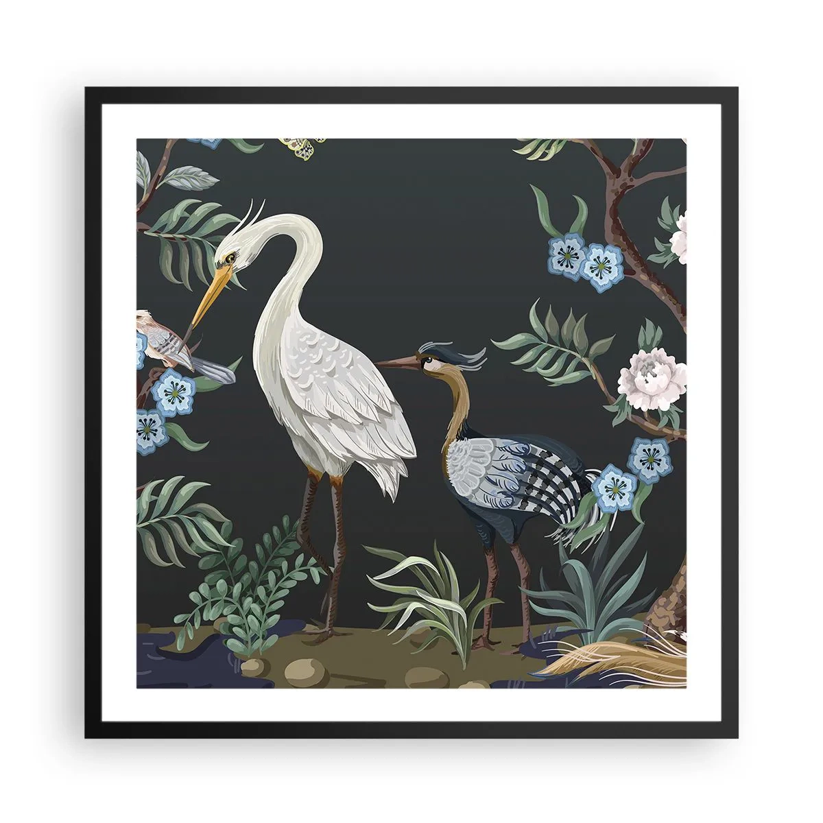 Poster in cornice nera - La parata degli uccelli - 60x60 cm