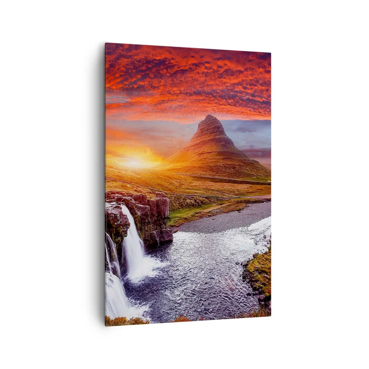 Quadro su tela - Stampe su Tela - Paesaggio montano con cascata al tramonto - 80x120cm - Paesaggio della Terra di Mezzo - Decorazione murale moderna per soggiorno e camera da letto ARTTOR