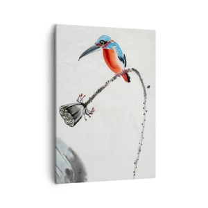 Quadro su tela - Stampe su Tela - Un uccello colorato su uno sfondo di vegetazione e una libellula - 50x70cm - La vita del prato - Decorazione murale moderna per soggiorno e camera da letto ARTTOR