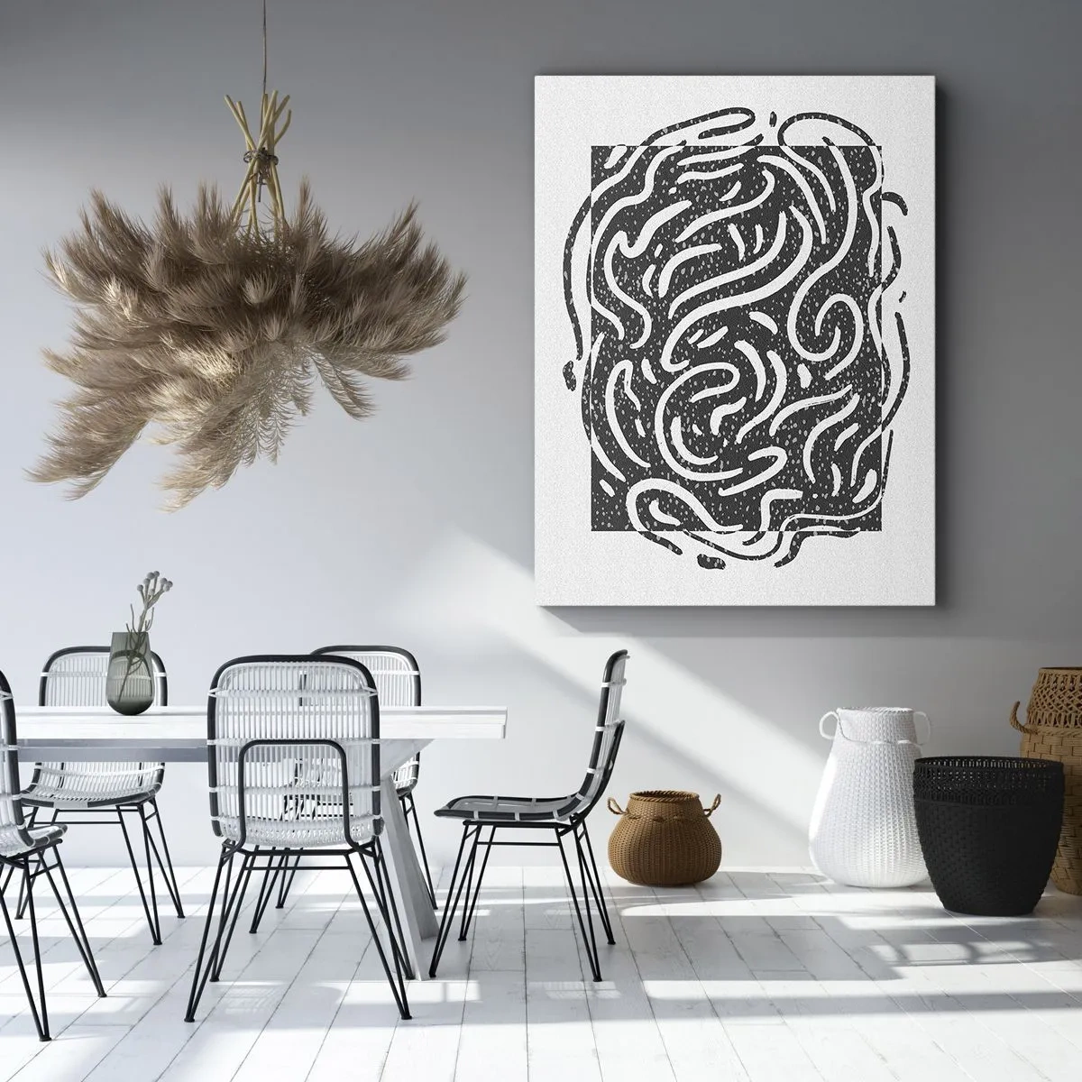 Quadro su tela - Stampe su Tela - Astrazione in bianco e nero in stile geometrico - 50x70cm - Astrazione: la danza della gioia - Decorazione murale moderna per soggiorno e camera da letto ARTTOR