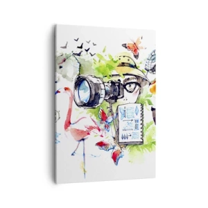 Quadro su tela - Stampe su Tela - Grafica colorata con temi naturalistici e safari - 50x70cm - Nell'obiettivo del viaggiatore - Decorazione murale moderna per soggiorno e camera da letto ARTTOR