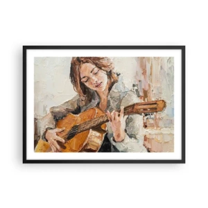 Poster in cornice nera - Ritratto di una ragazza che suona la chitarra in stile pittorico con colori caldi. - 70x50cm - Concerto per chitarra e cuore di ragazza - Decorazione murale moderna per soggiorno e camera da letto ARTTOR