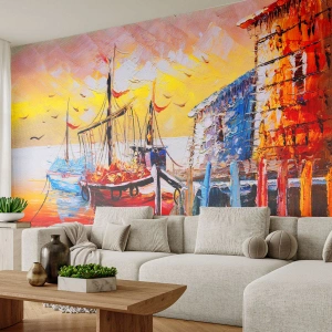 Fotomurali Standard Eco - Ritorno felice - Paesaggio, Porto dei Pescatori, Barche - 250x175 cm