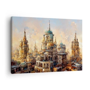 Quadro su tela - Stampe su Tela - Torri architettoniche nei raggi del sole al tramonto - 70x50cm - La città delle città - Decorazione murale moderna per soggiorno e camera da letto ARTTOR