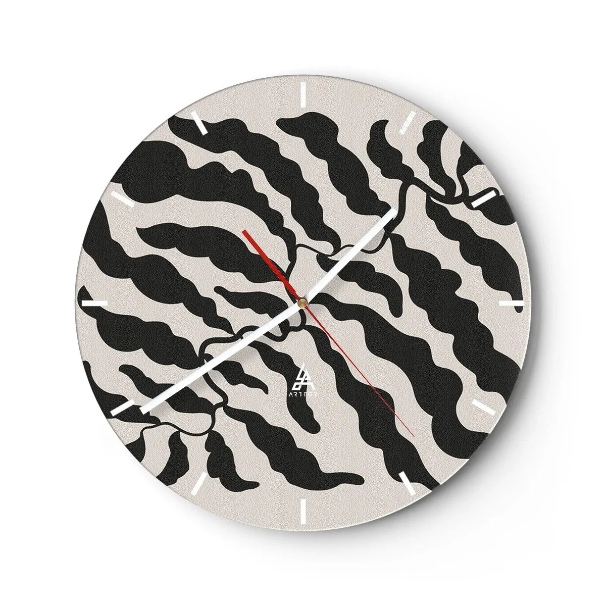 Orologio da parete - Orologio in Vetro - Forme organiche nere simili a foglie su uno sfondo chiaro - 30x30cm - La natura del quadrato - Decorazione murale moderna per soggiorno, cucina e camera da letto ARTTOR