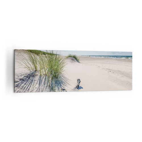 Quadro su tela - Stampe su Tela - Una spiaggia baltica con sabbia, erba e un cielo azzurro calmo - 160x50cm - La più bella? Quella del baltico - Decorazione murale moderna per soggiorno e camera da letto ARTTOR