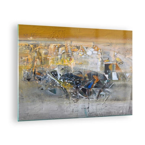 Quadro su vetro - Astrazione artistica in oro, argento e grigio - 70x50cm - Tutto andrà bene - Decorazione murale moderna per soggiorno e camera da letto ARTTOR