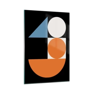 Quadro su vetro - Motivo geometrico con forme colorate su sfondo nero - 80x120cm - Composizione di figure - Decorazione murale moderna per soggiorno e camera da letto ARTTOR