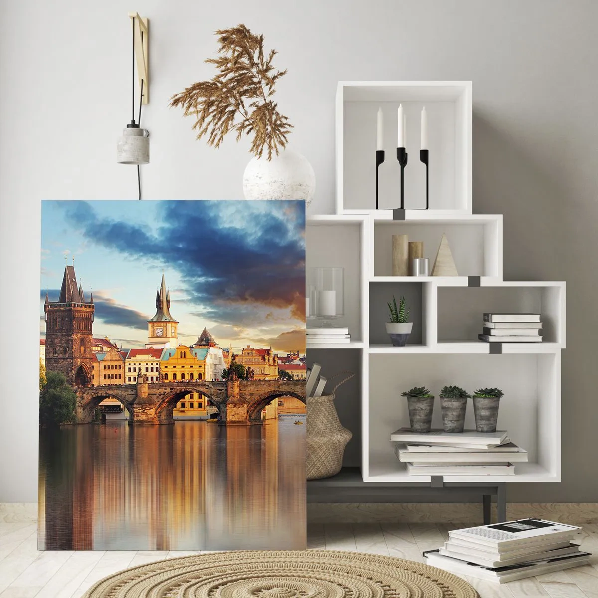 Quadro su vetro - Lo storico ponte sul fiume alla luce del tramonto - 70x100cm - Bella da secoli - Decorazione murale moderna per soggiorno e camera da letto ARTTOR