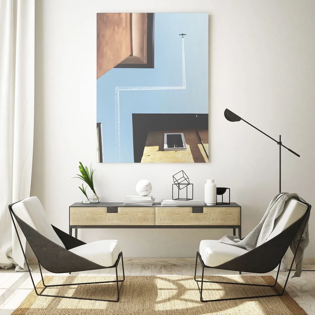 Quadro su vetro - Un aereo sopra la città visto da un cortile tra case popolari - 50x70cm - Sopra il labirinto urbano - Decorazione murale moderna per soggiorno e camera da letto ARTTOR