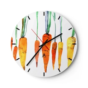 Orologio da parete - Orologio in Vetro - Motivo acquerello di carote su sfondo chiaro - 30x30cm - La bellezza della semplicità - Decorazione murale moderna per soggiorno, cucina e camera da letto ARTTOR
