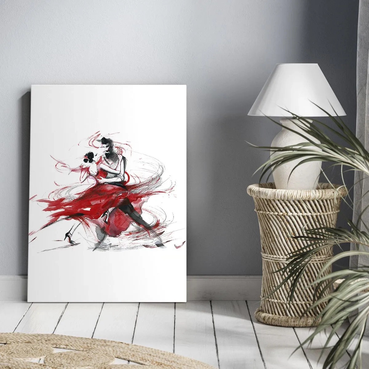 Quadro su tela - Stampe su Tela - Ballerini in una danza dinamica con accenti rossi - 80x120cm - Tango: il ritmo della passione - Decorazione murale moderna per soggiorno e camera da letto ARTTOR