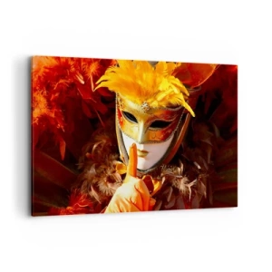 Quadro su tela - Stampe su Tela - Maschera di Carnevale nei toni dell'oro e dell'arancione - 120x80cm - Il mistero è parte del gioco - Decorazione murale moderna per soggiorno e camera da letto ARTTOR