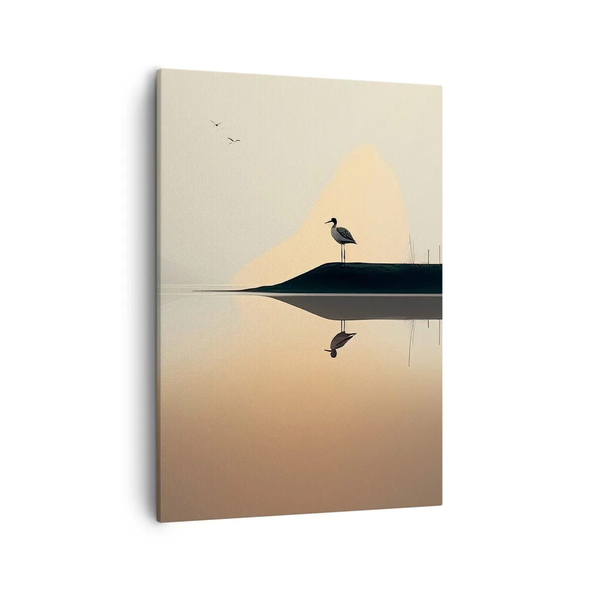 Quadro su tela - Stampe su Tela - Un uccello su un'isola in un lago calmo con tonalità calde - 50x70cm - Il signore del lago - Decorazione murale moderna per soggiorno e camera da letto ARTTOR