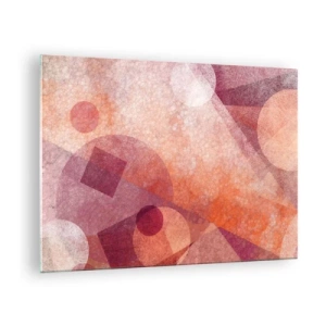 Quadro su vetro - Composizione geometrica astratta nei toni del rosa e dell'arancione - 70x50cm - Trasformazioni geometriche in rosa - Decorazione murale moderna per soggiorno e camera da letto ARTTOR