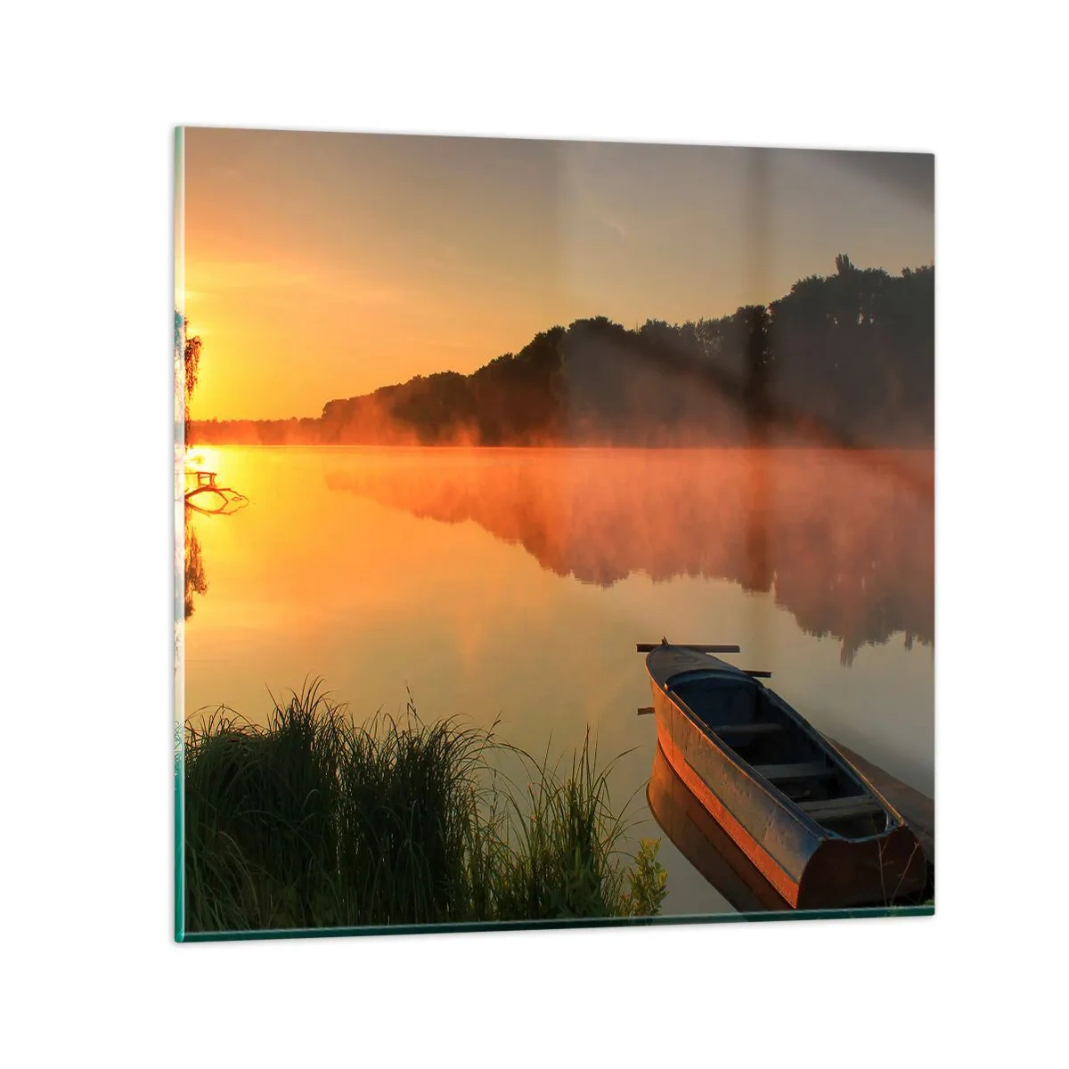 Quadro su vetro - Alba sull'acqua, come uno specchio - 40x40 cm