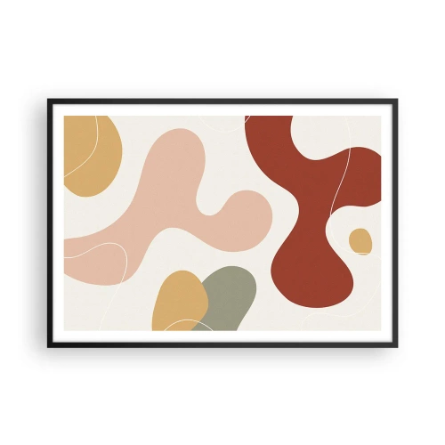 Poster in cornice nera - Una composizione astratta in tonalità pastello con forme dinamiche. - 100x70cm - Ghirigori - Decorazione murale moderna per soggiorno e camera da letto ARTTOR