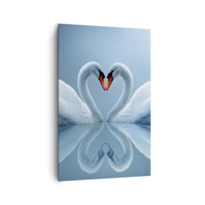 Quadro su tela - Stampe su Tela - Due cigni formano un cuore su una superficie calma dell'acqua - 80x120cm - Il tempo dell'amore - Decorazione murale moderna per soggiorno e camera da letto ARTTOR