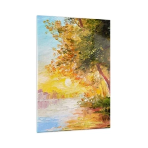 Quadro su vetro - Lago con alberi al tramonto - 50x70cm - Et in Arcadia ego - Decorazione murale moderna per soggiorno e camera da letto ARTTOR