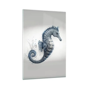 Quadro su vetro - Cavalluccio marino nei toni del blu con dettagli acquerellati - 80x120cm - Delicato scherzo di natura - Decorazione murale moderna per soggiorno e camera da letto ARTTOR