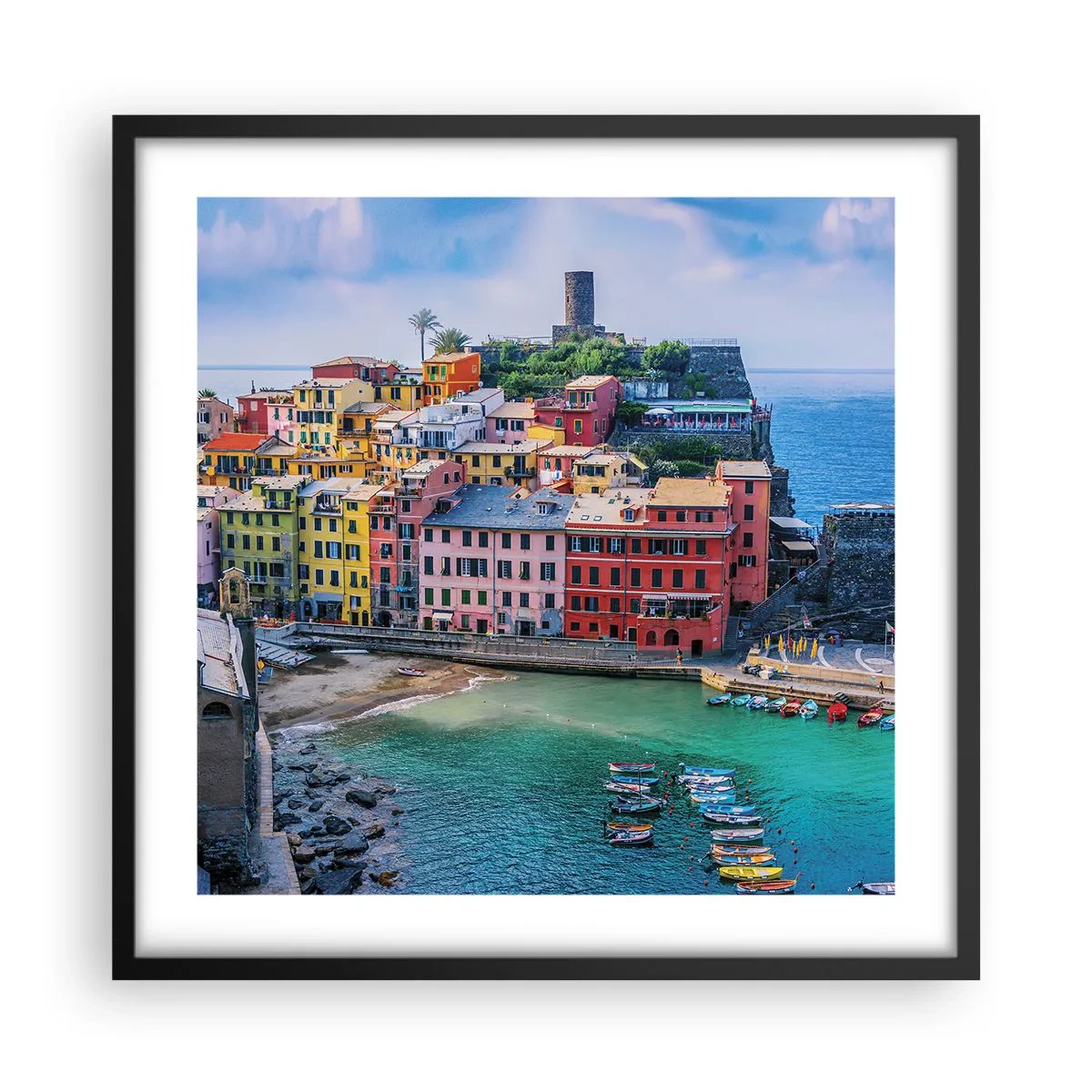 Poster in cornice nera - Magica cittadina mediterranea - 50x50 cm