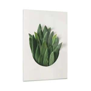 Quadro su vetro - Una composizione di foglie verdi su uno sfondo chiaro - 80x120cm - Curiosità irrefrenabile - Decorazione murale moderna per soggiorno e camera da letto ARTTOR