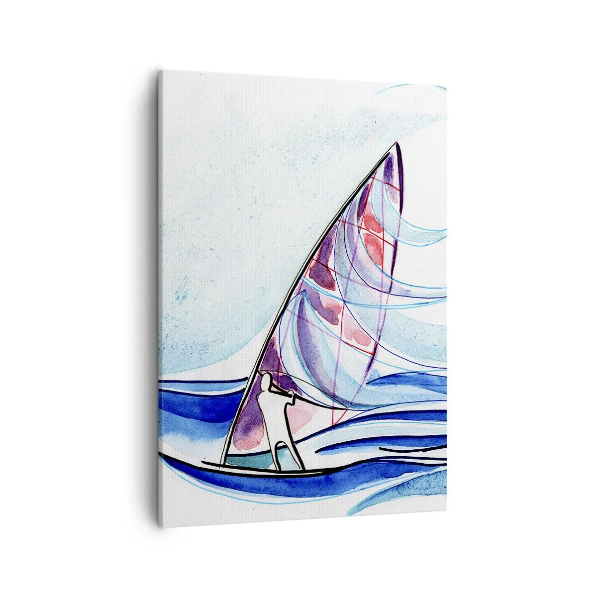 Quadro su tela - Stampe su Tela - Un surfista cavalca le onde in una composizione astratta ad acquerello - 50x70cm - Con il vento al ritmo delle onde - Decorazione murale moderna per soggiorno e camera da letto ARTTOR