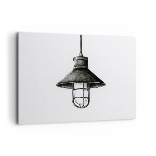 Quadro su tela - Stampe su Tela - Disegno di una lampada a sospensione retrò su sfondo bianco - 100x70cm - Come tanti anni fa... - Decorazione murale moderna per soggiorno e camera da letto ARTTOR