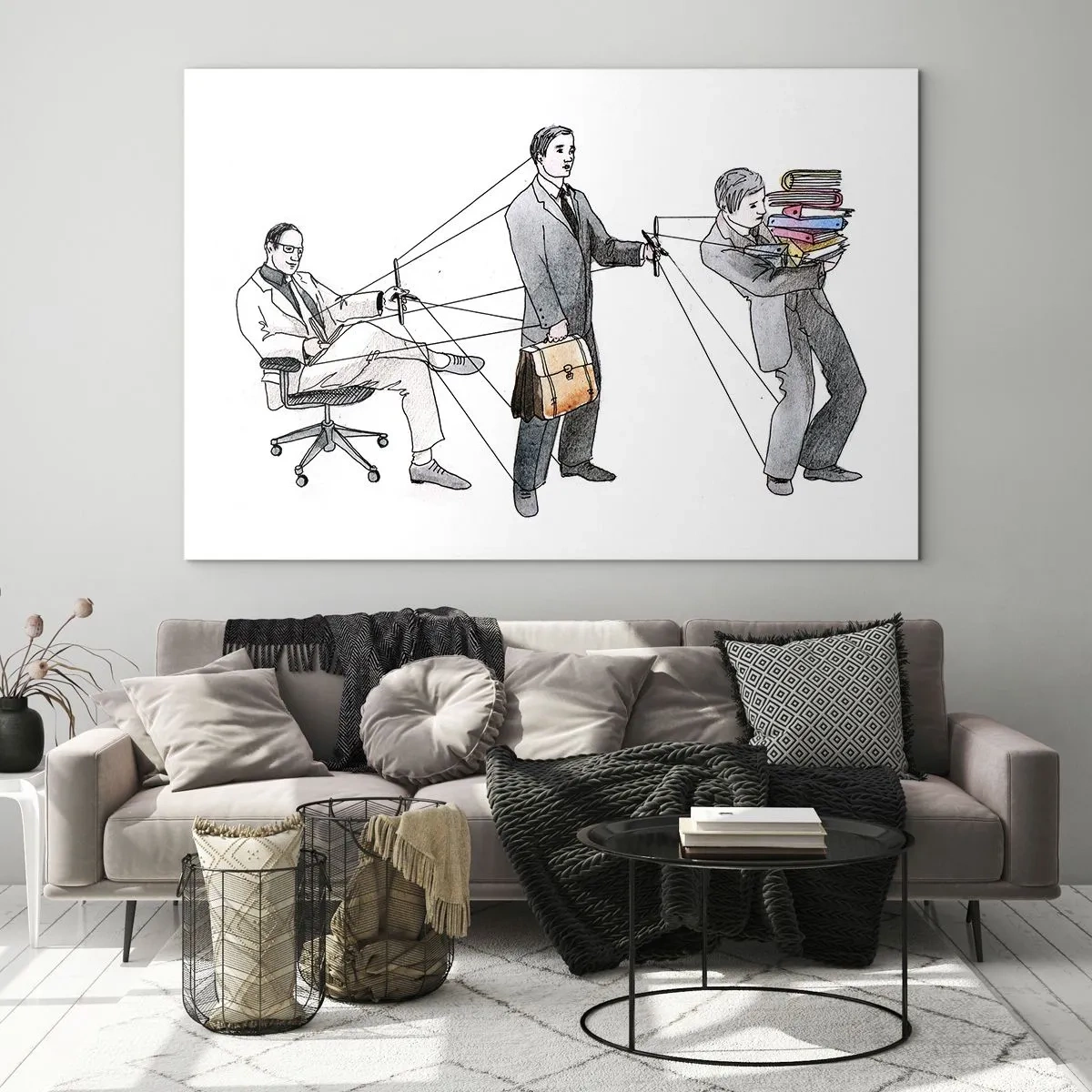 Quadro su vetro - Illustrazione della gerarchia del lavoro d'ufficio - 120x80cm - Ognuno ha il suo padrone - Decorazione murale moderna per soggiorno e camera da letto ARTTOR