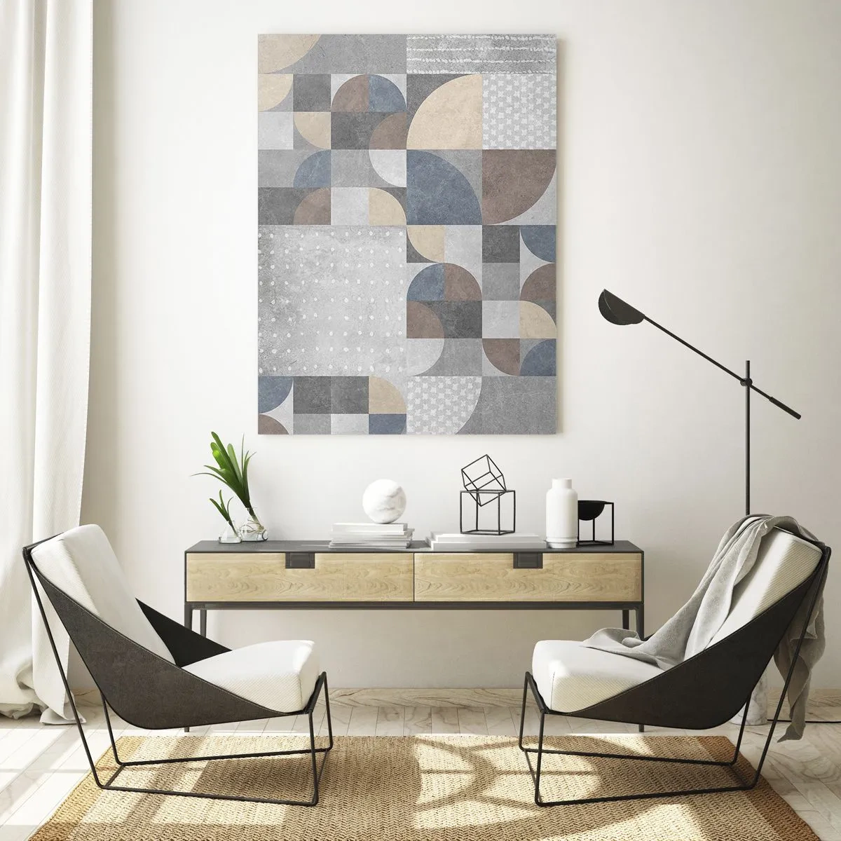 Quadro su vetro - Motivo geometrico in tonalità pastello - 80x120cm - Fantasia di ceramica - Decorazione murale moderna per soggiorno e camera da letto ARTTOR