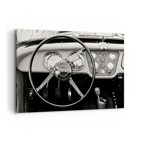 Quadro su tela - Stampe su Tela - Interni di auto d'epoca in bianco e nero - 120x80cm - Il sogno del collezionista - Decorazione murale moderna per soggiorno e camera da letto ARTTOR