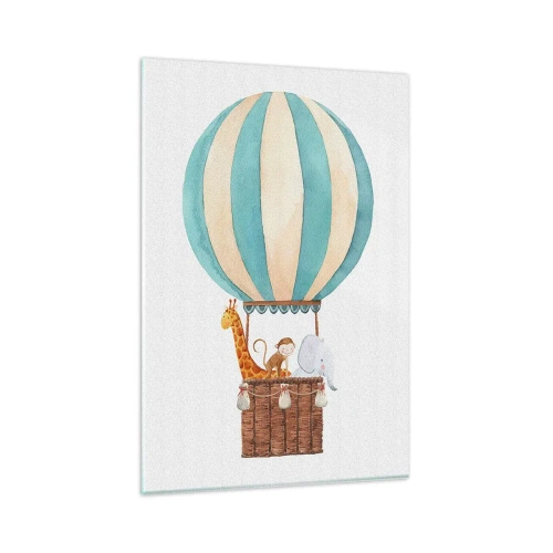 Quadro su vetro - Un palloncino con simpatici animali dai colori pastello - 80x120cm - Una gita fantastica - Decorazione murale moderna per soggiorno e camera da letto ARTTOR