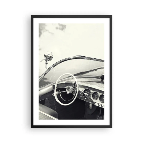 Poster in cornice nera - Interno di un'auto d'epoca con volante - 50x70cm - Il ricco e il povero - Decorazione murale moderna per soggiorno e camera da letto ARTTOR
