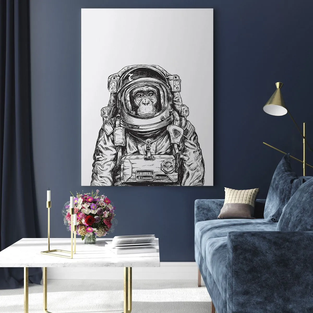 Quadro su vetro - Immagine di un astronauta in tuta spaziale con la testa di una scimmia - 70x100cm - Evoluzione alternativa - Decorazione murale moderna per soggiorno e camera da letto ARTTOR