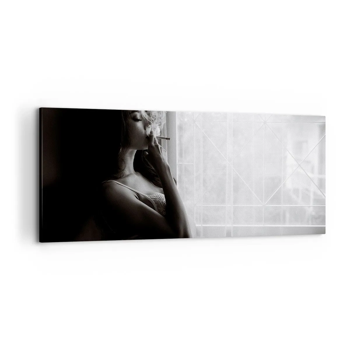 Quadro su tela - Stampe su Tela - Una donna in posa sensuale in una fotografia in bianco e nero - 120x50cm - Attimo sensuale - Decorazione murale moderna per soggiorno e camera da letto ARTTOR