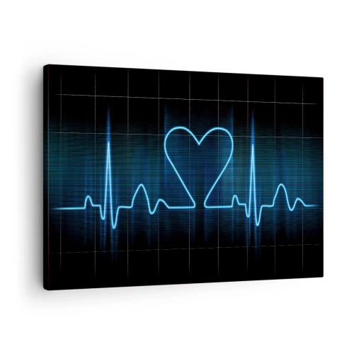 Quadro su tela - Stampe su Tela - Un'ancora di salvezza con un cuore su uno sfondo di monitoraggio medico nei toni del blu. - 70x50cm - Al ritmo del cuore - Decorazione murale moderna per soggiorno e camera da letto ARTTOR