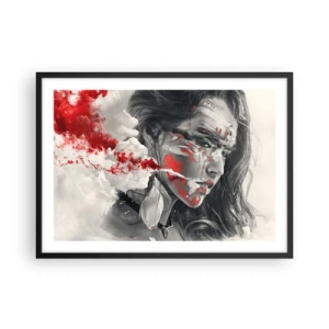 Poster in cornice nera - Ritratto artistico di una donna con accenti rossi astratti - 70x50cm - Nei vapori dell'assurdo - Decorazione murale moderna per soggiorno e camera da letto ARTTOR