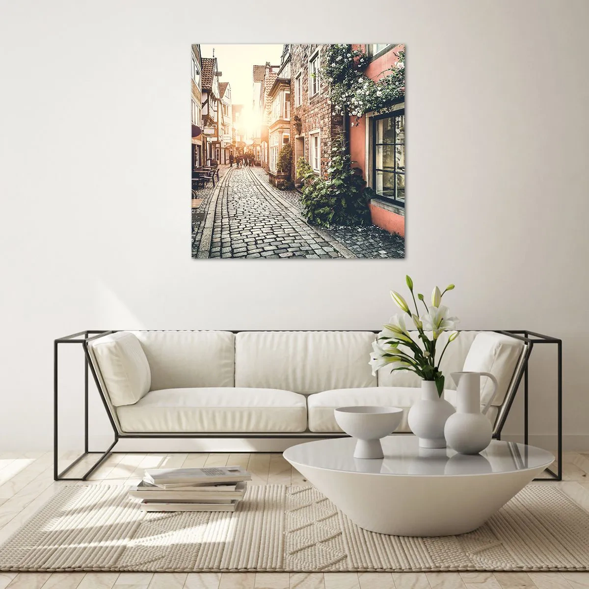 Quadro su vetro - L'angolo delle rose nella luce rosata - 60x60 cm