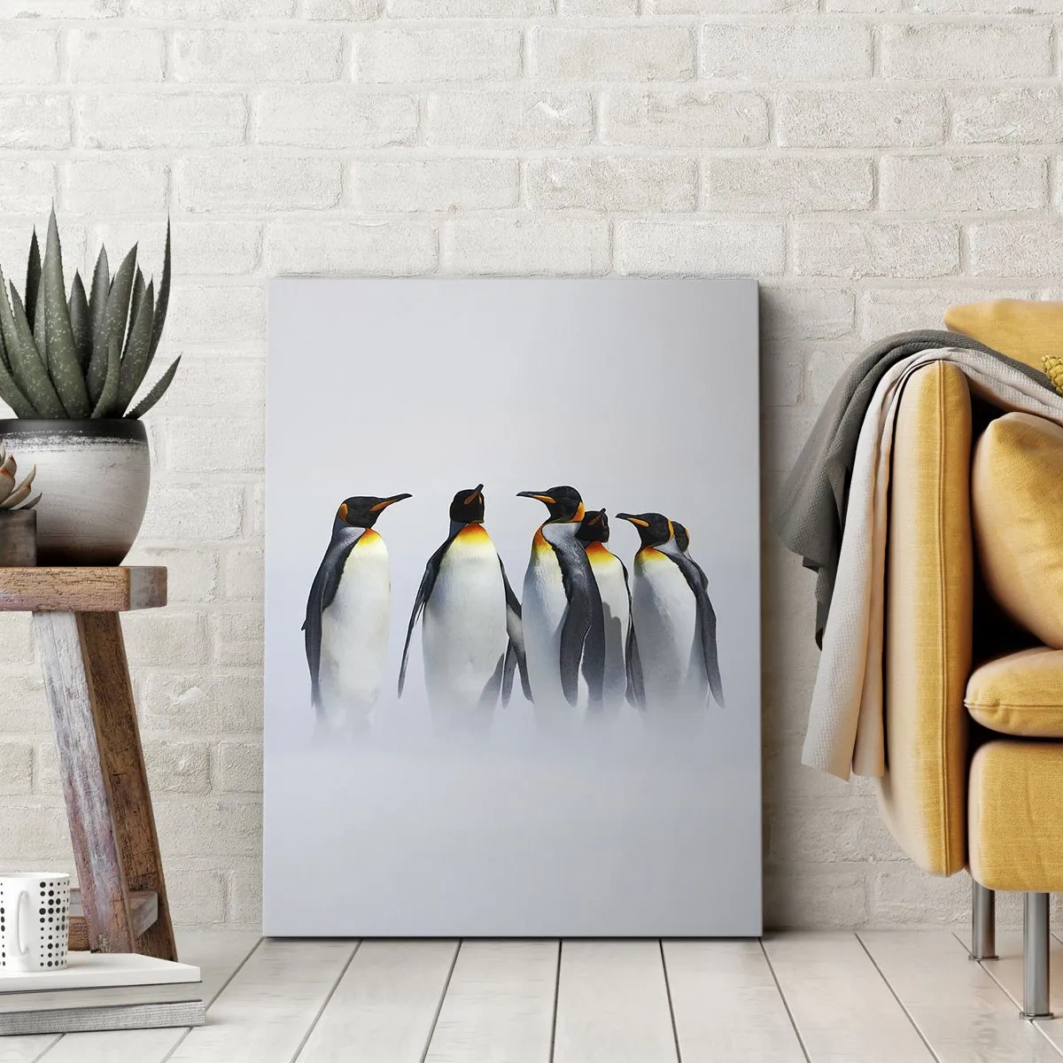 Quadro su tela - Stampe su Tela - Un gruppo di pinguini imperatore nella nebbia invernale - 50x70cm - Incontro in abito da sera - Decorazione murale moderna per soggiorno e camera da letto ARTTOR