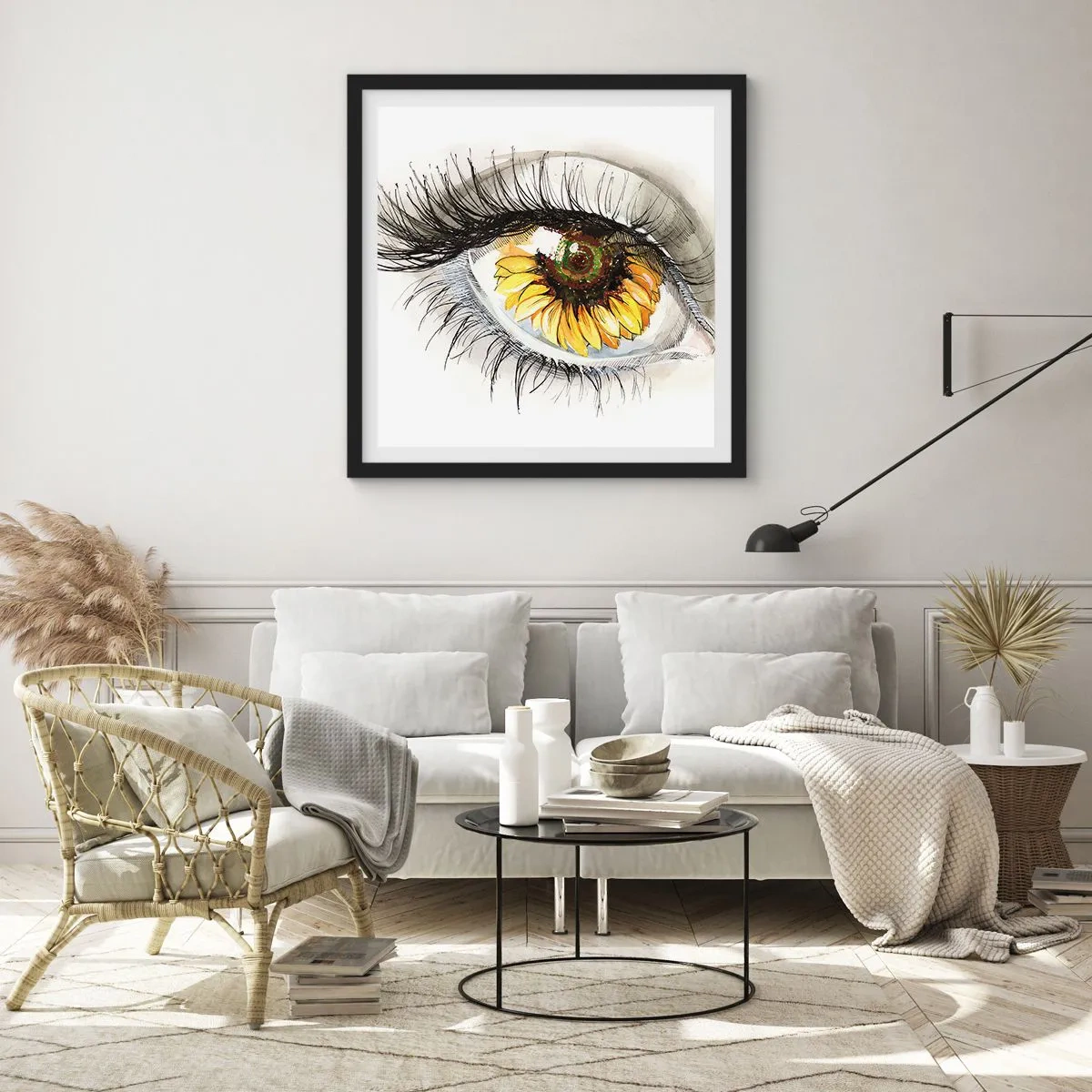 Poster in cornice nera - Uno sguardo caldo come l'estate - 60x60 cm