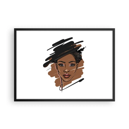 Poster in cornice nera - Ritratto di una donna con pennellate artistiche - 70x50cm - Dolce come la cioccolata - Decorazione murale moderna per soggiorno e camera da letto ARTTOR