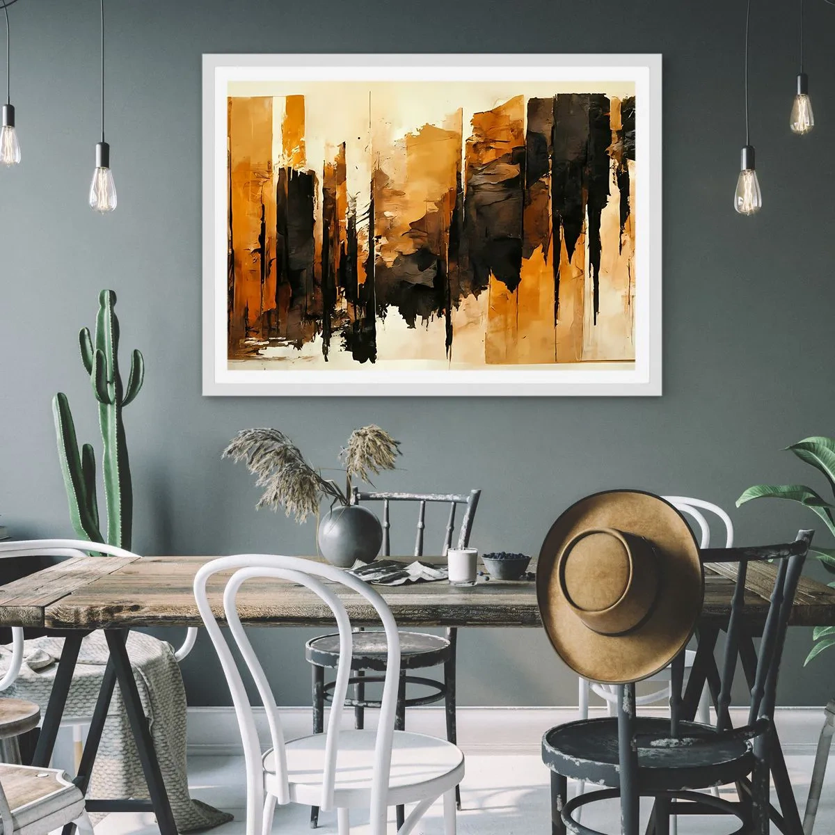 Poster in cornice bianca - Armonia di nero e oro - 91x61 cm