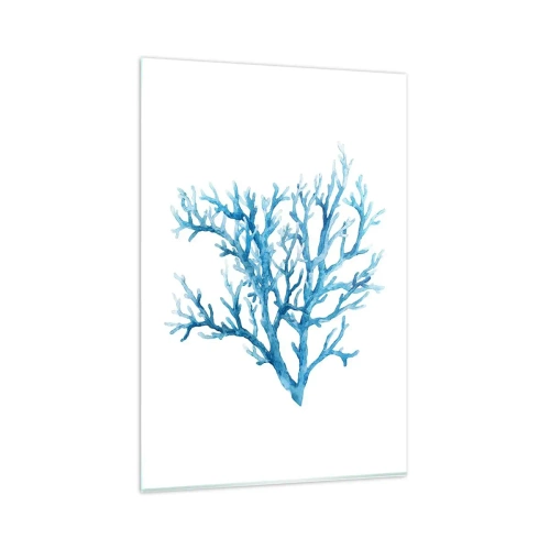 Quadro su vetro - Corallo blu su sfondo bianco con un tocco minimalista - 80x120cm - Filigrana marina - Decorazione murale moderna per soggiorno e camera da letto ARTTOR