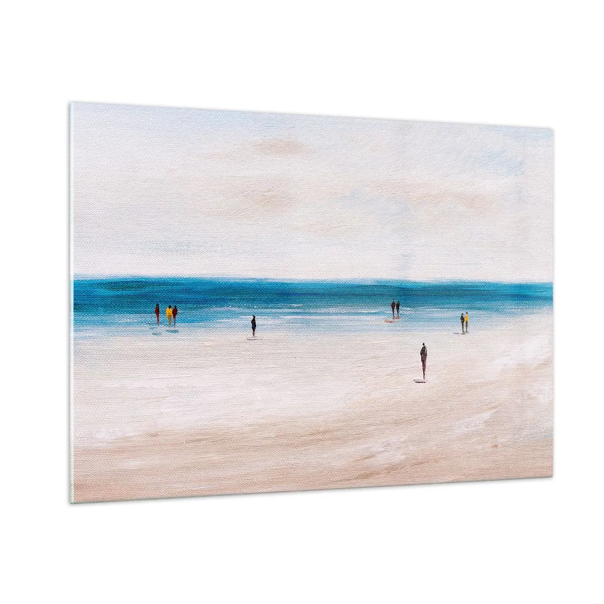 Quadro su vetro - Una spiaggia tranquilla con sagome di persone che camminano lungo la linea del mare - 100x70cm - Un bisogno naturale - Decorazione murale moderna per soggiorno e camera da letto ARTTOR