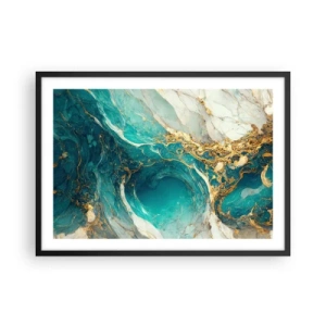 Poster in cornice nera - Una composizione astratta nei toni del turchese e dell'oro. - 70x50cm - Composizione con vene d'oro - Decorazione murale moderna per soggiorno e camera da letto ARTTOR