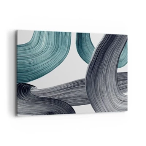 Quadro su tela - Stampe su Tela - Linee astratte fluide nelle tonalità del verde e del grigio - 120x80cm - Tracce smeraldo e nero - Decorazione murale moderna per soggiorno e camera da letto ARTTOR